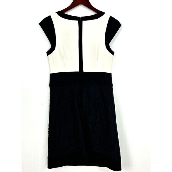 Laundry by Shelli Segal Sz 6 Black White Colorblock Lace Sheath Career Dress N4 - Picture 4 of 12